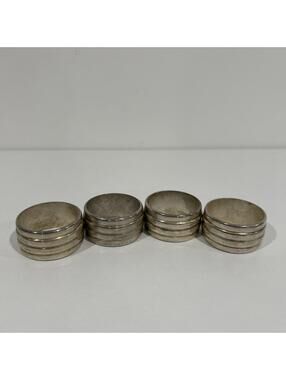 Metal Silver-Tone Beveled Rings Napkin Rings Set of 4